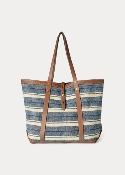 Bolsos De Mano Ralph Lauren Hombre Azules / Marrom - Striped Canvas - XWKJB7128